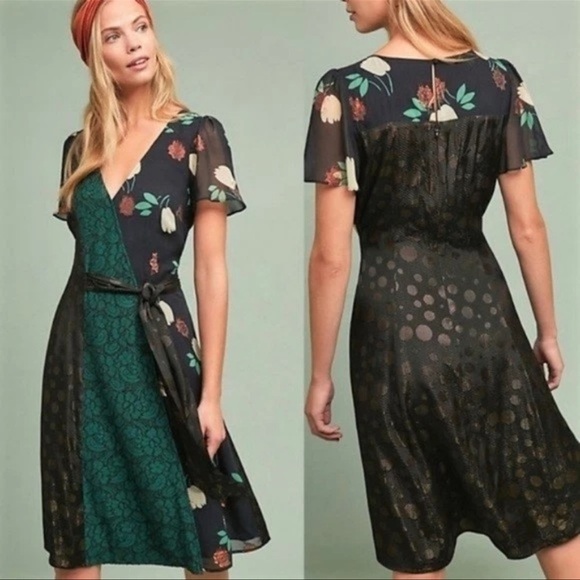 Anthropologie Dresses & Skirts - Moulinette Soeurs x Anthropologie Ciao Bella Faux Wrap Dress Mixed Media Dress 2